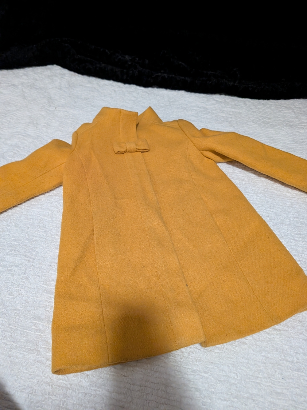 Mustard Wool-Blend Coat with Decorative Bow